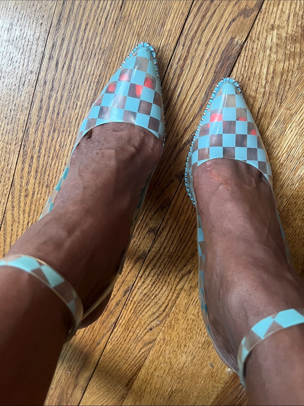 Gianni Bini Light Blue Checkered Pointed Toe Heels